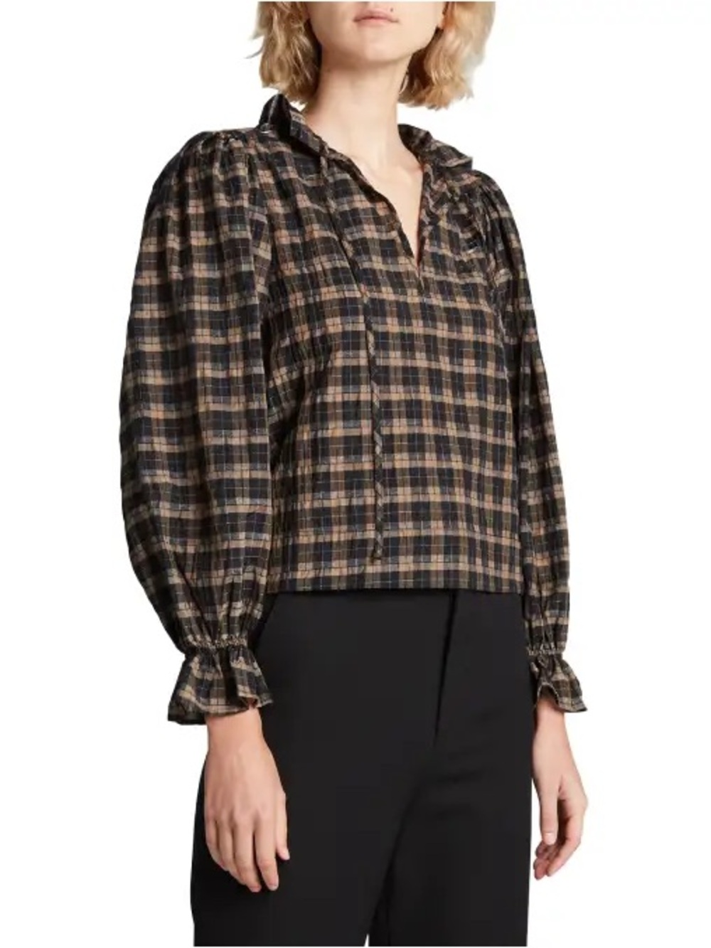 NWT Ganni Seersucker Check Top